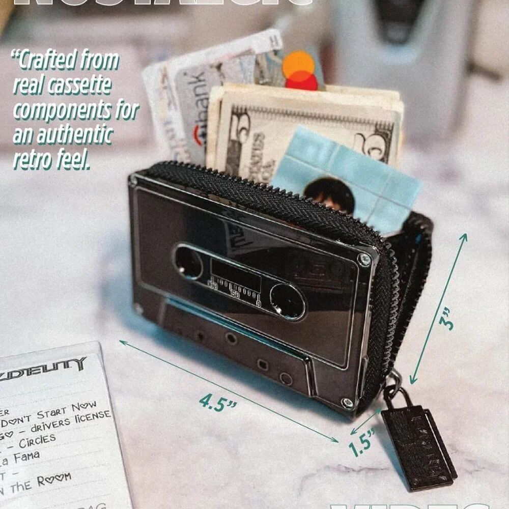 Retro Cassette Wallet for Women Compact Vegan Leather Nostalgic Gift